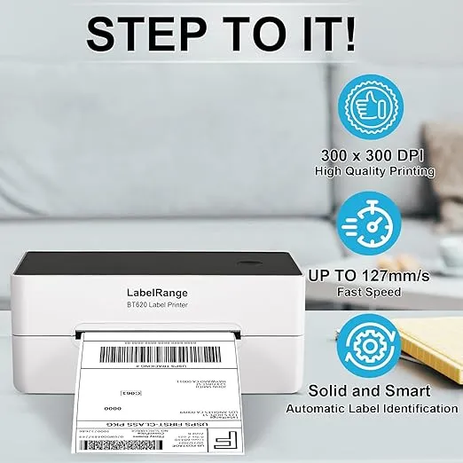 Ecommerce Shipping Label Printer, Thermal 4x6 Label Printer, 300 DPI, Bluetooth & USB, Compatible with iOS, Android, Windows, USPS, Pirate Ship, Shippo, Amazon, Ebay, Shopify