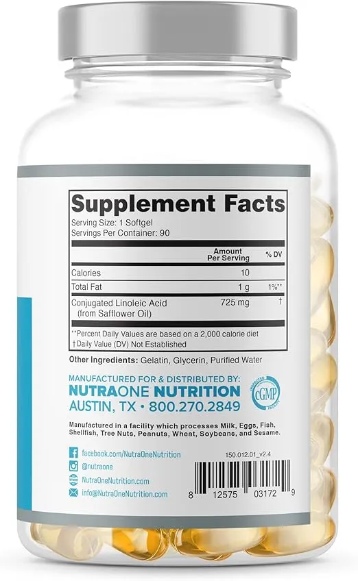 NutraOne Nutrition CLAOne Supplement from Conjugated Linoleic Acid (CLA) Natural Supplement* (90 Capsules)