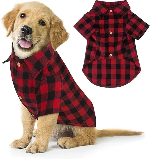 Plaid Dog Shirt Red Buffalo Dog Outfit Soft Casual Dog Clothes for Small Medium Large Dogs Puppy Cats Halloween Thanksgiving Christmas Costumes(S)