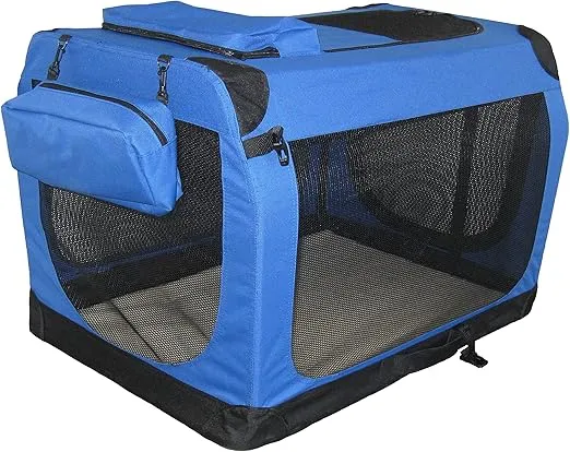 Go Pet Club - 32" Soft Collapsible Dog Crate - Portable Travel Dog Crate for Indoor & Outdoor - Soft Dog Kennel with Removable & Washable Mat - Blue