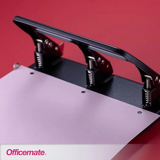 Officemate Medium Duty 3 Hole Punch with Ergonomic Handle, 30 Sheet Capacity, Black (90088)