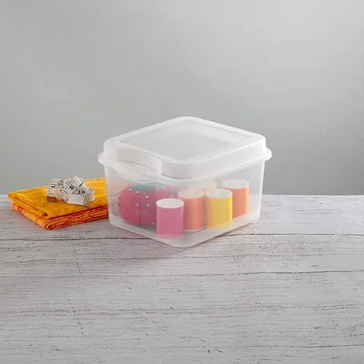 Sterilite FlipTop, Stackable Small Storage Bin with Hinging Lid, Plastic Container to Organize Desk at Home, Classroom, Office, Clear, 24-Pack