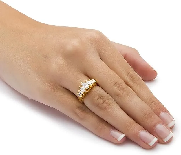 PalmBeach Jewelry Platinum-Plated Sterling Silver or 18K Gold-Plated Marquise Cut Cubic Zirconia Graduated Anniversary Ring