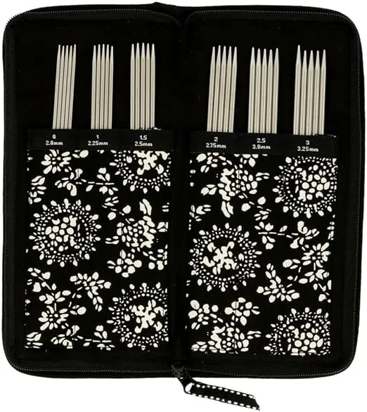 CHIAOGOO Red Ribbon Double Point Stainless Steel Knitting Needle Set, 6-Inch