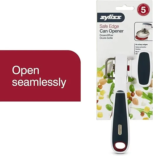 Zyliss Safe Edge Can Opener - Manual Can Opener with Lid Grippers - Safety Can Opener for Smooth Edges - Left- and Right-Handed Can Opener - Handheld Kitchen Tool - Gray