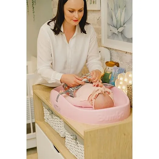 Bumbo Baby Infant Soft Contoured Foam Comfortable Easy to Clean Portable Changing Pad with Restraining Belt for On The Go Diaper Changing, Pink