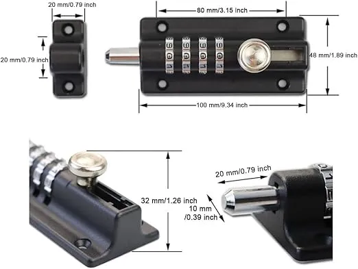 Sliding Combination Bolt Combi Bolt Latch Keyless Combination Bolt 4 Digit Pin Dial Slide Bolt for Sheds Gates Cupboards Fences