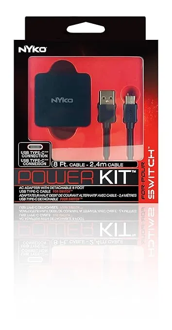 Nyko Switch Power Kit - Portable AC Adapter for Nintendo Switch, Switch Lite, and OLED Switch - Charger Cable and Power Cord, Detachable, Compact, High-Speed, AC Adapter