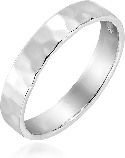 AeraVida Sterling Silver Hammer Textured Band Ring | 4mm Wide Comfort Fit Ring | Handcrafted Ring for Women and Men