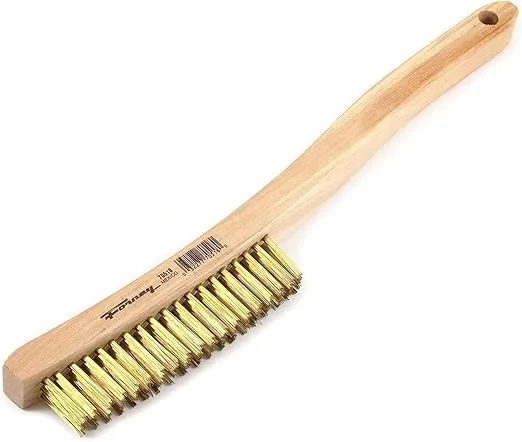 Forney 70518 Wire Scratch Brush, Brass with Curved Wood Handle, 13-3/4-Inch-by-.012-Inch