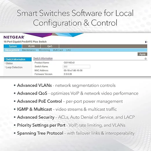 NETGEAR 24-Port Gigabit Ethernet Smart Switch (GS724T) - Managed, Optional 1 Year Insight Cloud Management, with 2 x 1G SFP, Desktop or Rackmount, and Limited Lifetime Protection