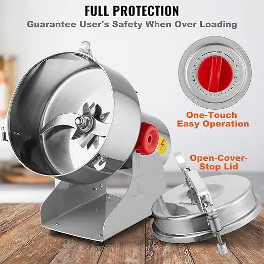 VEVOR 2500g Electric Grain Mill Grinder, High Speed 3400W Commercial Spice Grinders, Stainless Steel Pulverizer Powder Machine, for Dry Grains Spices Cereals Coffee Corn Pepper, Swing Type