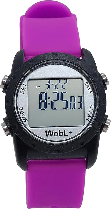 WobL+ World's Smallest & Best Waterproof Vibrating 9 Alarms + Countdown Timer Wristwatch (Purple) Sports/Medicine/Meeting/Potty Reminders