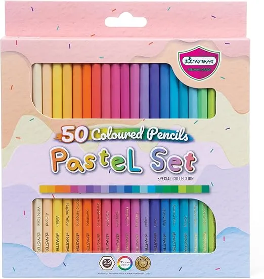 MASTERART Pastel Colored Pencils 50 Colors for Kids and Adults Coloring