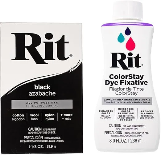 All Purpose Concentrated Rit Dye Powder Multi-Packs for Clothing, Décor, and Crafts – Black with ColorStay Fixative