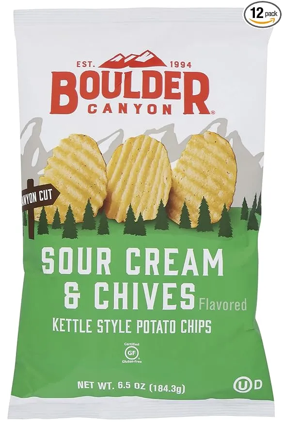 Boulder Canyon Kettle Cooked Potato Chips Sour Cream & Chives, 6.5oz, (Pack of 12), Natural