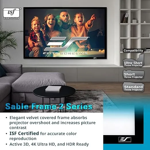 Elite Screens Sable Frame 2 Series, 200-inch Diagonal 16:9 projector screen, Active 3D 4K Ultra HD Ready Fixed Frame Home Theater Projection Projector Screen, ER200WH2