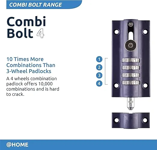 Squire Combi Bolt Door Lock (COMBI4) - 4 Wheel Combination Locking Bolt - Weatherproof Die Cast Body - Tamper Proof Slide Bolt - High Security Gate Lock for Home & Garages (Navy Blue, 120 mm)