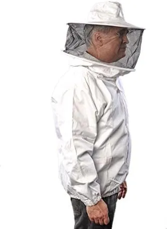 Premium Cotton Beekeeping Jacket with Round Veil, Breathable and Durable, YKK Brass Zippers, Professional Grade - Size Small