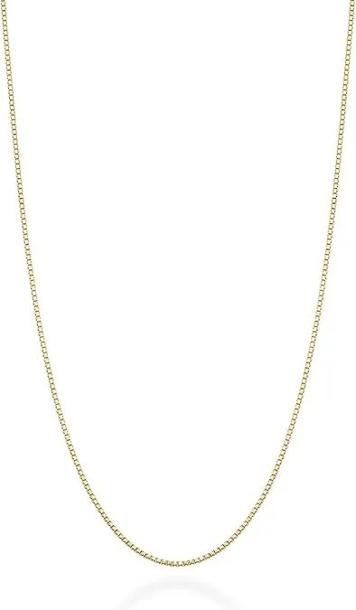 Miabella Italian 18K Gold Over 925 Sterling Silver 1mm Box Chain Necklace for Women, Thin Solid Necklace Made in Italy