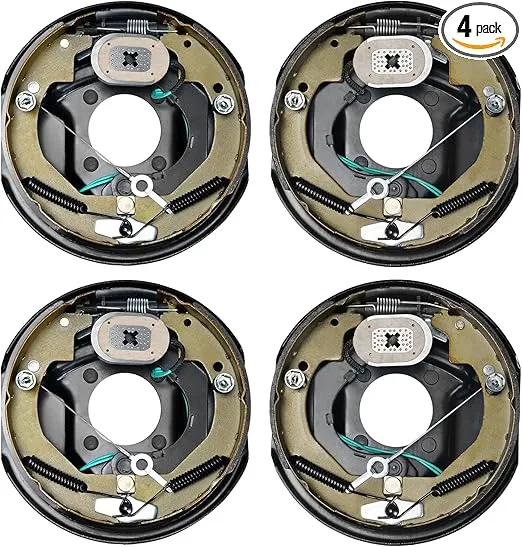 VEVOR Electric Trailer Brake Assembly, 10" x 2-1/4", 2 Pairs Self-Adjusting Electric Brakes Kit for 3500 lbs Axle, 4-Hole Mounting, Backing Plates for Brake System Part Replacement (2 Right + 2 Left)