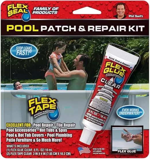 Flex Seal Pool Patch and Repair Kit, Super Strong, Waterproof, Rubberized, UV Resistant, Seal and Patch Leaks, Works Underwater, Use on Pools, Hot Tubs and Spas, Tiles and Patio Furniture