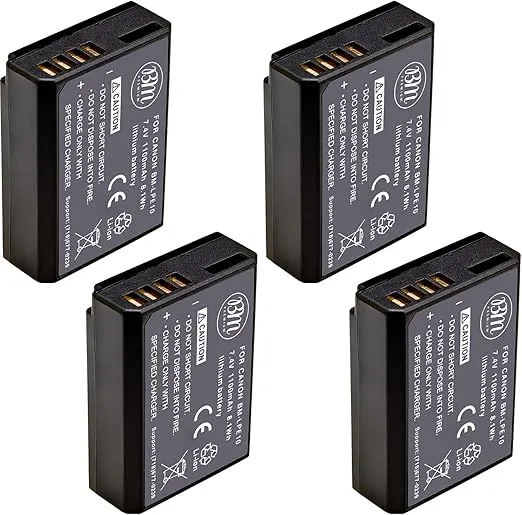 BM Premium 4 Pack of LP-E10 Batteries for Canon EOS Rebel T3, T5, T6, T7, Kiss X50, Kiss X70, EOS 1100D, EOS 1200D, EOS 1300D, EOS 2000D Digital Cameras