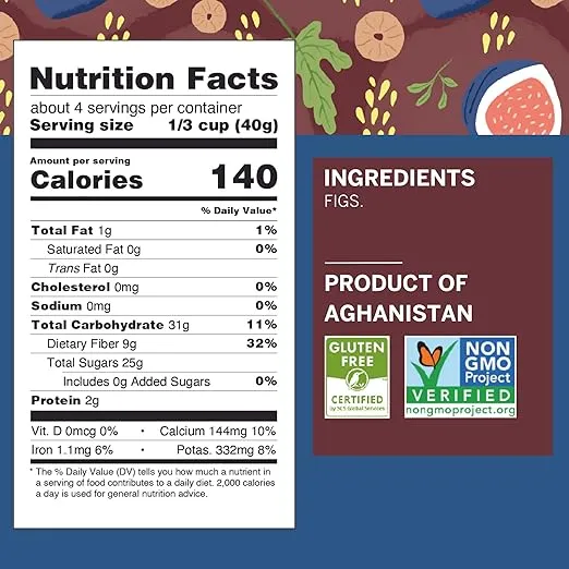 Ziba Foods Sun Dried Figs | 5.3 oz | No Sugar Added Non-GMO, Gluten Free Dried Fig Snack | Vegan Figs Dried Fruit Easy to Seal Bag
