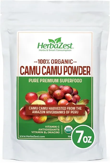 Camu Camu Powder (7oz) - USDA Certified Organic - Vegan, Non-GMO & Gluten Free - Nutrient Rich, Best Source of Vitamin C & Perfect for Smoothies, Juices & More