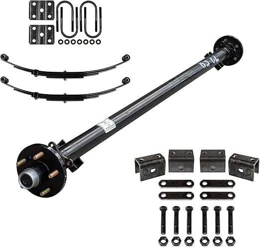 The Trailer Parts Outlet 3500 lb Light Duty Single Trailer Axle Kit with Suspension - Leaf Springs, Hanger & U-Bolt kit (85" Hubface - 70" Spring Center (6'0 Frame), 5x4.5 Bolt Pattern)