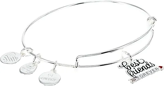 Alex and Ani Occasions Expandable Bangle for Women, Best Friends Forever Charm, Shiny Silver Finish, 2 to 3.5 in, One Size (A21EBBFFSS)