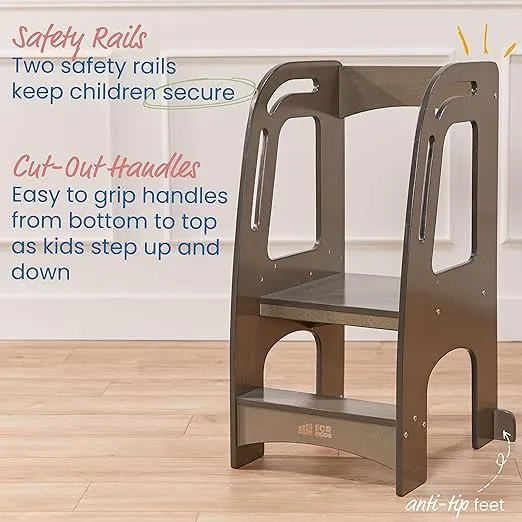ECR4Kids Chef's Helper Kitchen Tower, Step Stool, Grey Wash