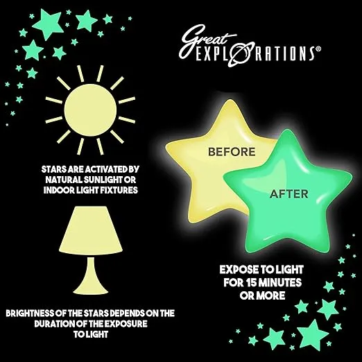 Great Explorations: Wonder Stars Super Kit, Glow In The Dark Ceiling Stars. 150 Pieces In 4 Sizes Reusable Sizes