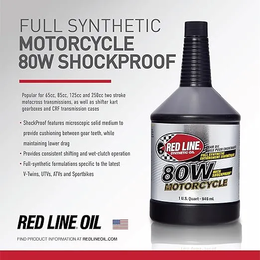 Red Line 42704 80W Synthetic Motorcycle Gear Oil with Shockproof - 1 Quart