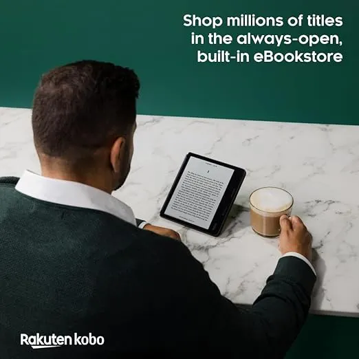Kobo Sage | eReader | 8” HD Glare Free Touchscreen | Waterproof | Adjustable Brightness and Color Temperature | Blue Light Reduction | Bluetooth | WiFi | 32GB of Storage | Carta E Ink Technology
