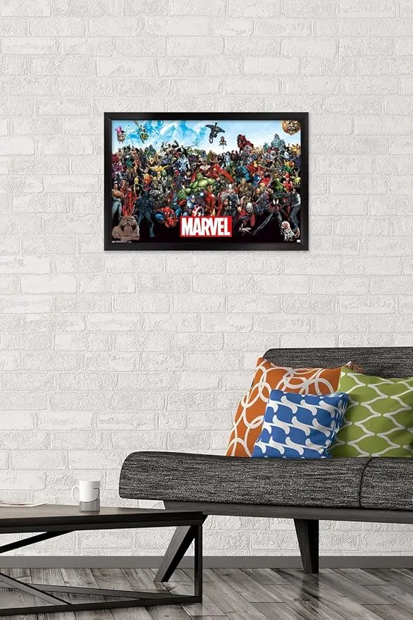 Trends International Marvel Comics The Marvel Lineup Wall Poster, 14.72" x 22.37", Black Framed Version