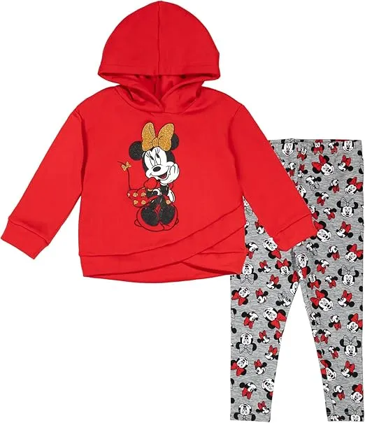 Disney Minnie Mouse Mickey Mouse Pullover Fleece Hoodie and Leggings Outfit Set Infant to Big Kid Sizes (12 Months - 14-16)