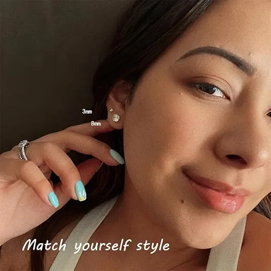 Dainty 6 Pairs Earrings Sets for Multiple Piercing, Lightweight 14K Gold Plated Small Huggie Hoop Earrings, Flat Back Tiny Ball CZ Stud Earrings for Cartilage, Helix, Lobe, Hypoallergenic