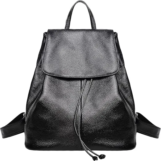 Genuine Leather Backpack Purse for Women: Fashion Ladies Full-Grain Leather Convertible Backpack Bag for Travel - Black