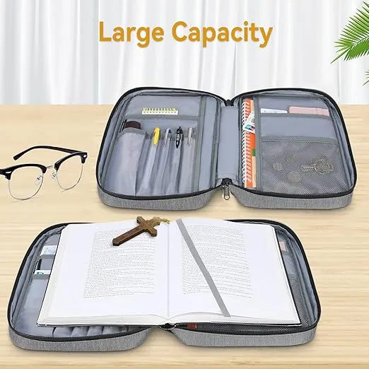 Bible Cover, Standard Size Polyester Bible Case with Internal Compartments and Zippers, Bible Cover Case for Women (Gray)