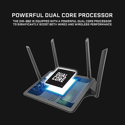 D-Link WiFi Router, AC2600 MU-MIMO Dual Band Gigabit 4K Streaming and Gaming with USB Ports, 4x4 Wireless Internet for Home (DIR-882-US), Black