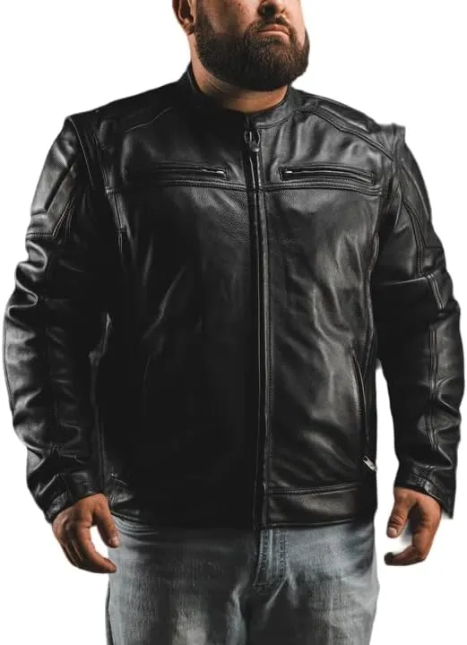 First Mfg Co - Choas/Stakes Racer - Men's Motorcycle Biker Riding Black Leather Jacket