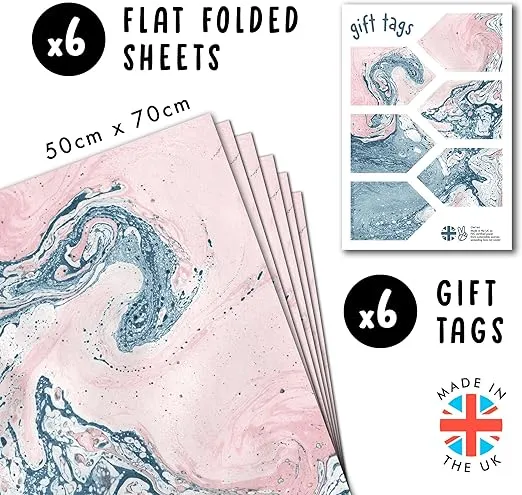 CENTRAL 23 - Marble Wrapping Paper - 6 Sheets of Pink and Blue Gift Wrap - For Women Girls Teenagers - Recyclable