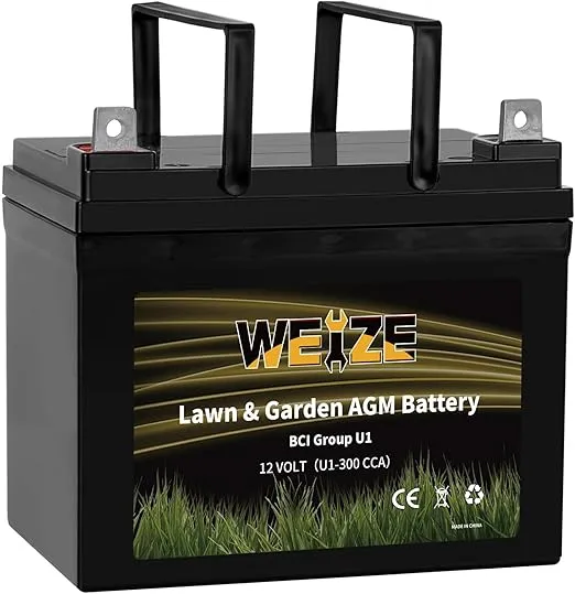 WEIZE Lawn & Garden AGM Battery, 12V 300CCA BCI Group U1 SLA Starting Battery for Lawn, Tractors and Mowers, Compatible with John Deere, Toro, Cub Cadet, and Craftsman