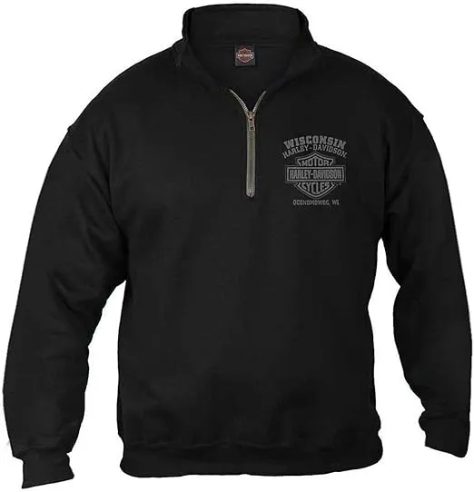 Harley-Davidson Men's Corrosion Skull 1/4 Zip Cadet Pullover Sweatshirt - Black