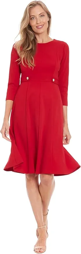 London Times Women's A-line Midi 3/4 Sleeves-Cocktail Work and Special Occasions-Versatile Wedding Guest Dresses
