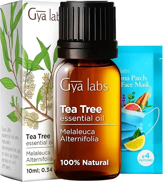 Gya Labs Australian Tea Tree Oil for Skin Hair Face & Toenails - 100% Natural Melaleuca Oil Tea Tree Essential Oil for Piercings Scalp Hair & Candle Making Scent - 100% Pure Oils (0.34 fl oz)