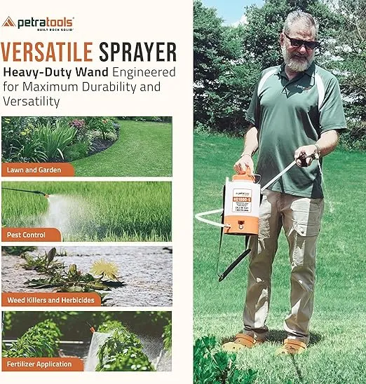 PetraTools 1 Gallon Battery Powered Sprayer - HD1000-S Electric Sprayers in Lawn and Garden with Easy-to-Carry Strap, Weed Sprayer, Electric Sprayer 1 Gallon with Long Battery Life - 1 Gallon