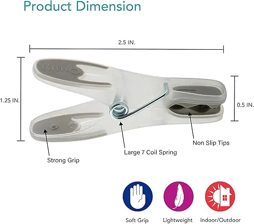 Laundry 360 Soft Grip Clothespins | Lightweight | Super Strong | Ergonomic Design | Rust Resistant | Laundry Accessories | Assorted