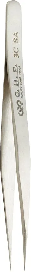 Hakko CHP 3C-SA Stainless Steel Non-Magnetic Precision Tweezers with Very Fine Point Tips for Microelectronics Applications, 4-1/4" Length
